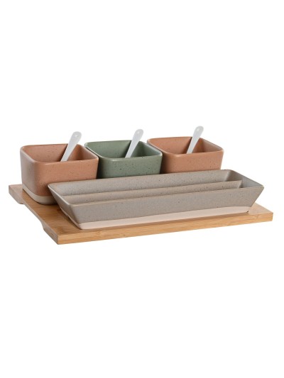 Set de Aperitivo DKD Home Decor 26 x 9 x 4 cm Porcelana Multicolor Bambú 8 Piezas Escandinavo