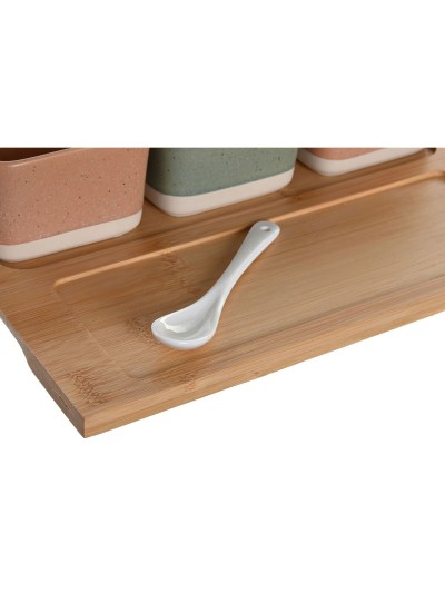 Set de Aperitivo DKD Home Decor 26 x 9 x 4 cm Porcelana Multicolor Bambú 8 Piezas Escandinavo