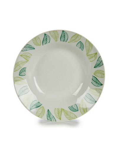 Deep Plate White Green Ø 20,6 cm Sheets Porcelain (10Units)