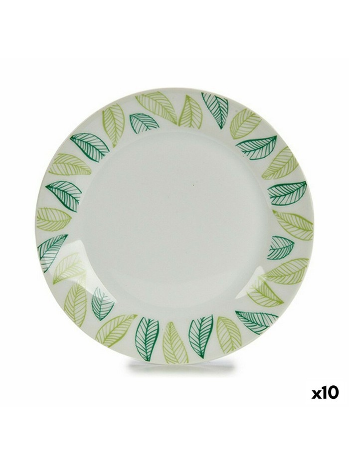 Dessert dish Sheets White Green Ø 19 cm Porcelain (10Units)