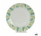 Plato de Postre Hojas Blanco Verde Ø 19 cm Porcelana (10 Unidades)