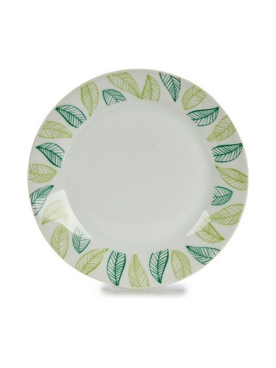 Plato de Postre Hojas Blanco Verde Ø 19 cm Porcelana (10 Unidades)