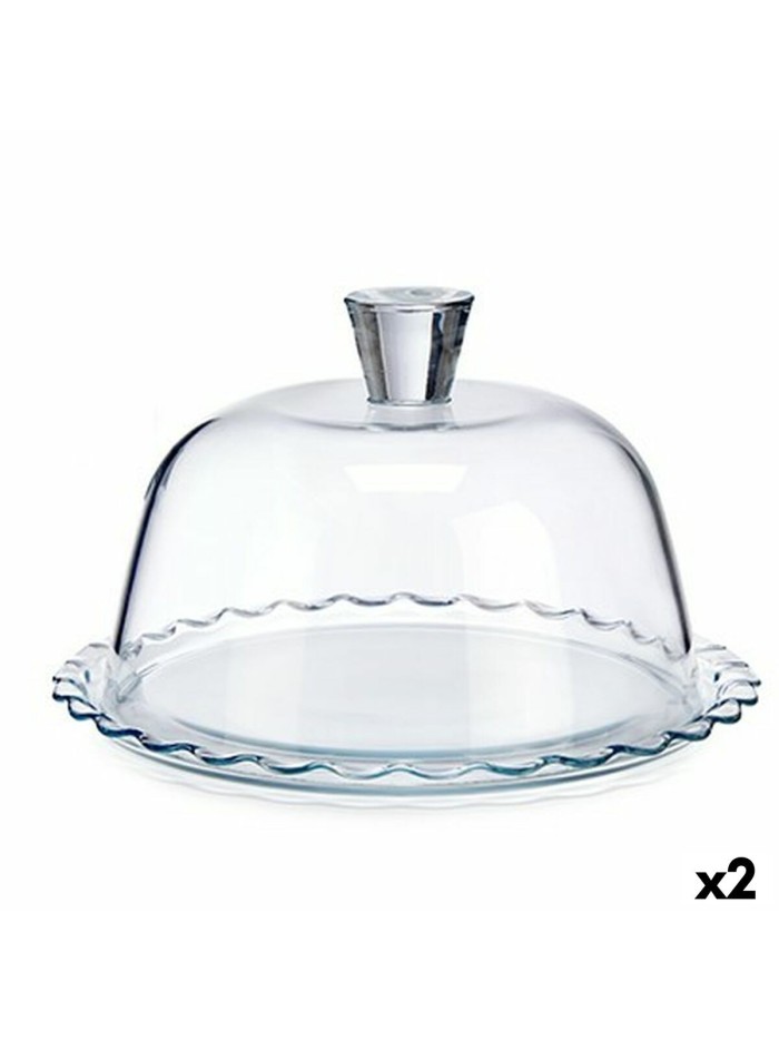 Lunch box Petite Patisserie Waves Transparent Glass 26,4 x 15,5 x 26,4 cm (2 Units)