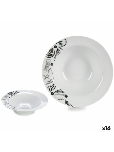 Assiette à pâtes Blanc Noir 23 x 6,5 x 23 cm Porcelaine (16 Unités)