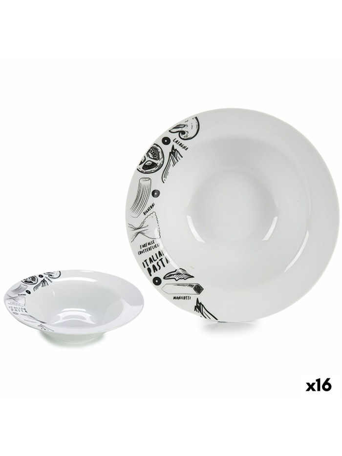 Pasta Dish White Black 23 x 6,5 x 23 cm Porcelain (16 Units)