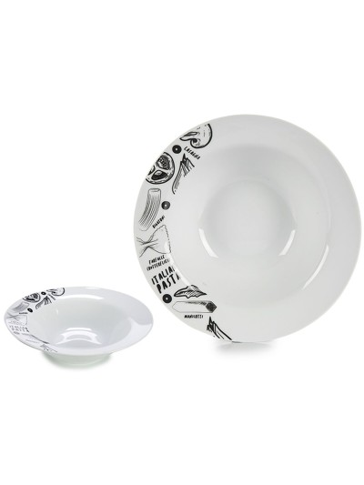 Pasta Dish White Black 23 x 6,5 x 23 cm Porcelain (16 Units)