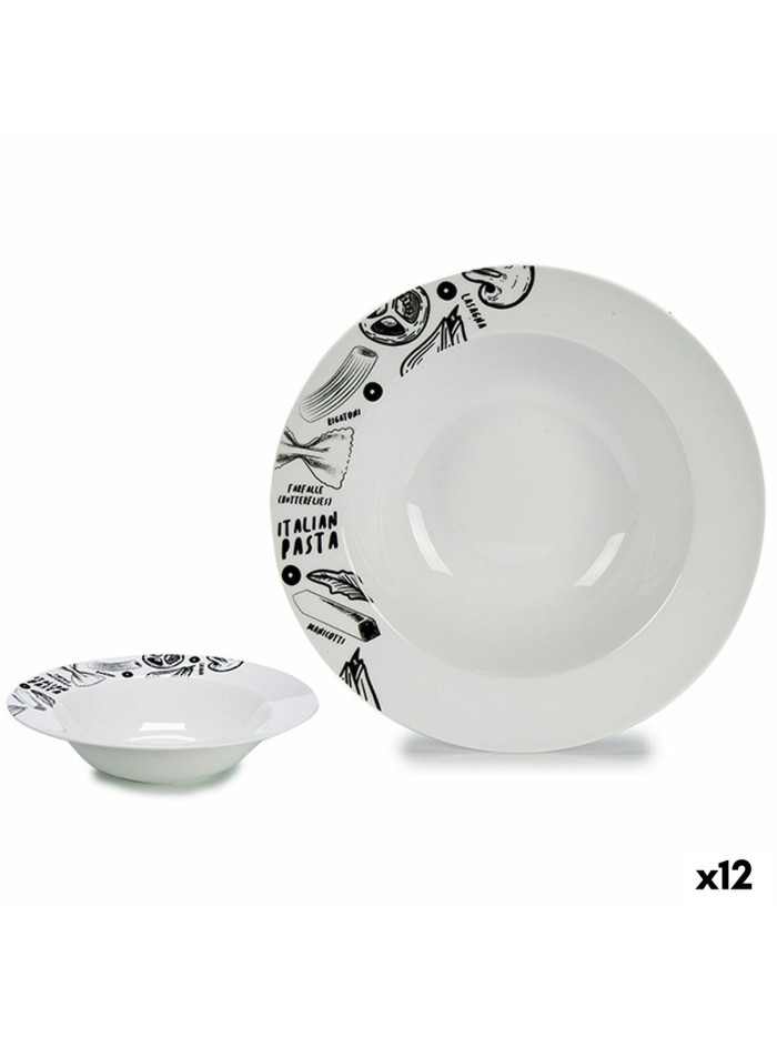 Pasta Dish White Black Porcelain 30 x 7,5 x 30 cm (12 Units)