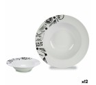 Plato para Pasta Blanco Negro Porcelana 30 x 7,5 x 30 cm (12 Unidades)