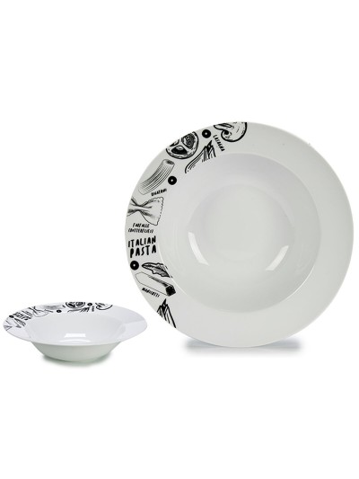 Pasta Dish White Black Porcelain 30 x 7,5 x 30 cm (12 Units)
