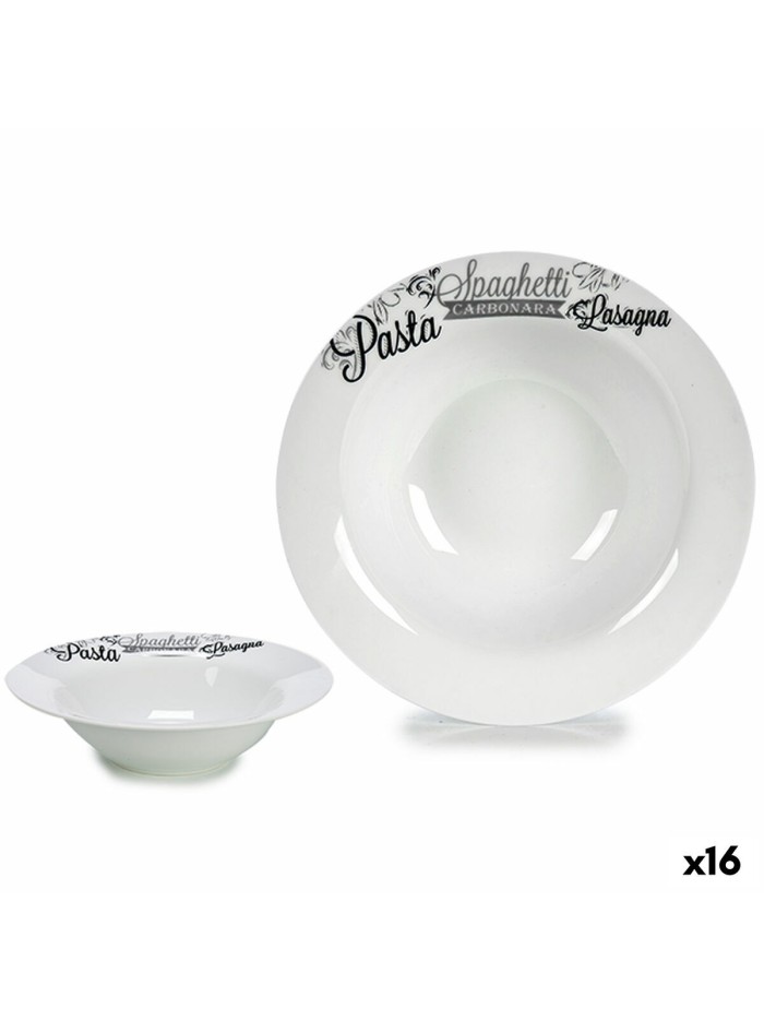 Pasta Dish White Black Porcelain 23 x 2 x 23 cm (16 Units)