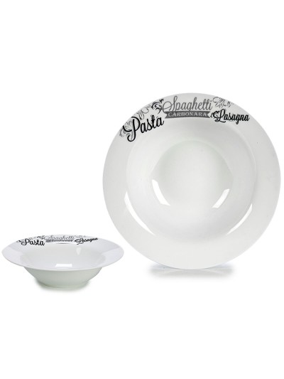Plato para Pasta Blanco Negro Porcelana 23 x 2 x 23 cm (16 Unidades)