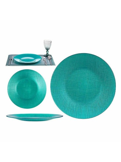 Plato Llano Turquesa Vidrio 27,5 x 2 x 27,5 cm (6 Unidades)