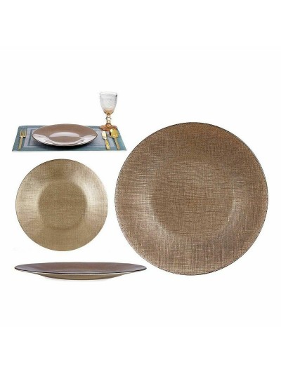 Plato Llano Dorado Vidrio 27 x 2 x 27 cm (6 Unidades)