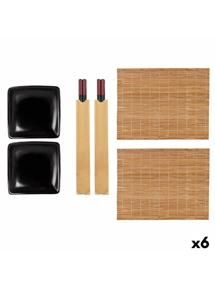 Sushi Set Black Ceramic Bamboo (6 Units)