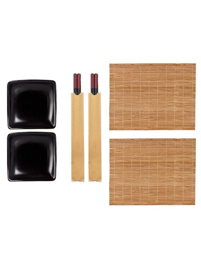 Sushi Set Black Ceramic Bamboo (6 Units)