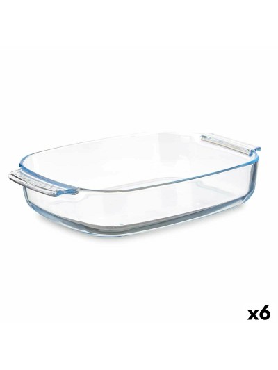 Fuente de Cocina Con asas Transparente Vidrio de Borosilicato 3,8 L 38 x 6,5 x 25,4 cm (6 Unidades)