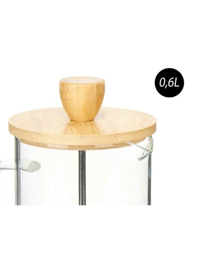 Tetera 600 ml Natural Bambú Vidrio de Borosilicato