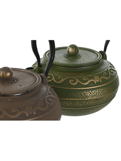 Tetera Home ESPRIT Marrón Verde Acero Inoxidable Hierro 1,3 L (2 Unidades)