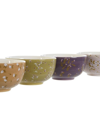 Cuenco DKD Home Decor Verde Rosa Mostaza Lila Dolomita Shabby Chic 600 ml 14 x 14 x 7 cm (4 Unidades)