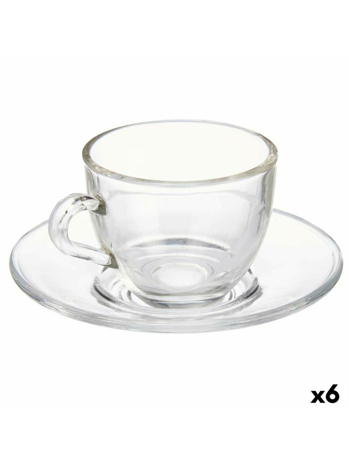 Cup with Plate Transparent Glass 85 ml (6 Units)