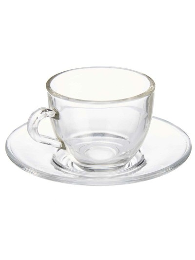 Cup with Plate Transparent Glass 85 ml (6 Units)