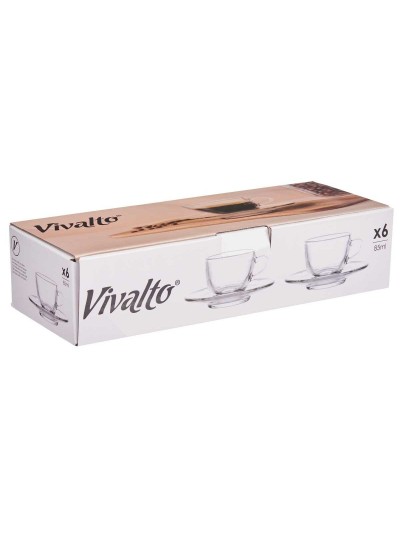 Cup with Plate Transparent Glass 85 ml (6 Units)