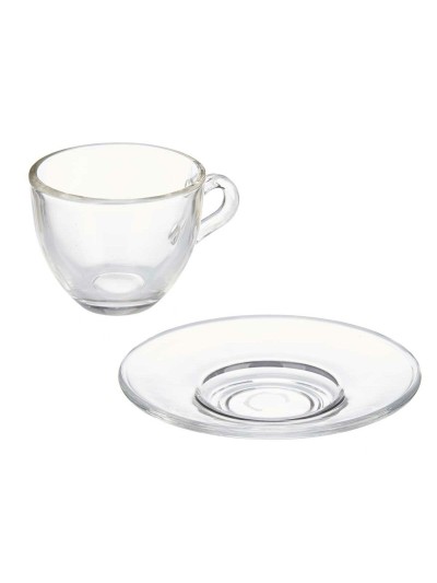 Cup with Plate Transparent Glass 85 ml (6 Units)