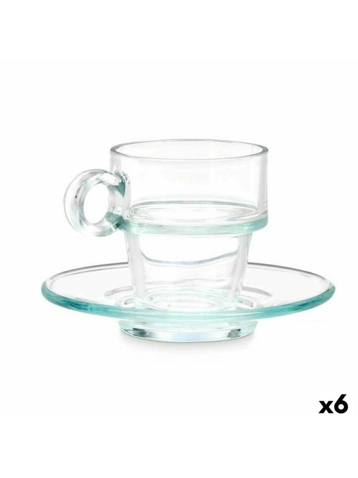 Cup with Plate Transparent Glass 90 ml (6 Units)
