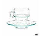 Cup with Plate Transparent Glass 90 ml (6 Units)