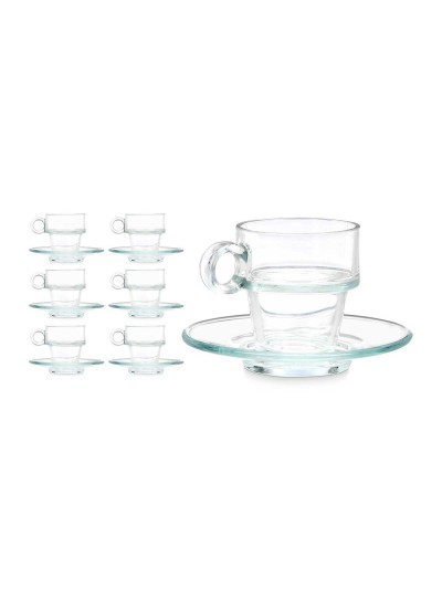Cup with Plate Transparent Glass 90 ml (6 Units)