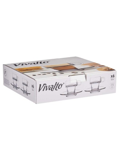 Tasse avec sous-tasse Transparent verre 90 ml (6 Unités)