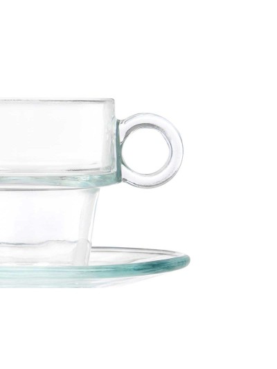 Taza con Plato Transparente Vidrio 90 ml (6 Unidades)