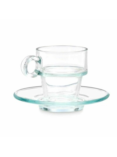 Cup with Plate Transparent Glass 90 ml (6 Units)