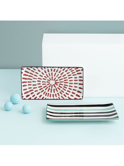 Snack tray Bidasoa Zigzag Multicolour Ceramic Rectangular 20 x 11 cm 2 Units