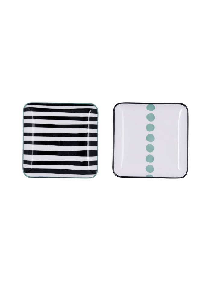 Snack tray Bidasoa Zigzag Multicolour Ceramic Squared 15 x 15 cm 2 Units