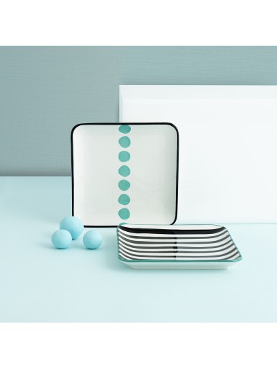 Snack tray Bidasoa Zigzag Multicolour Ceramic Squared 15 x 15 cm 2 Units