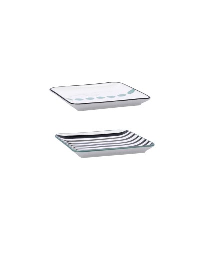 Snack tray Bidasoa Zigzag Multicolour Ceramic Squared 15 x 15 cm 2 Units