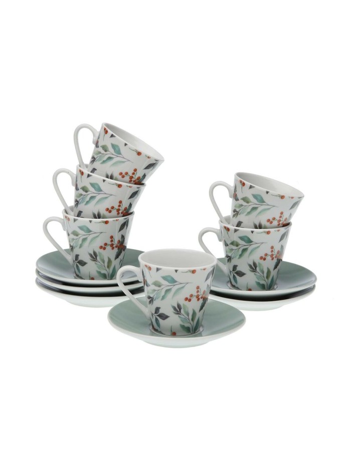 Juego de 6 Tazas de Café Versa Acebo Porcelana