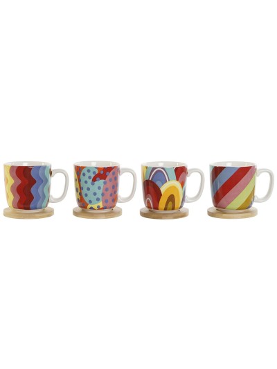 Juego de Tazas de Café DKD Home Decor Multicolor Coral Bambú Dolomita Moderno 180 ml