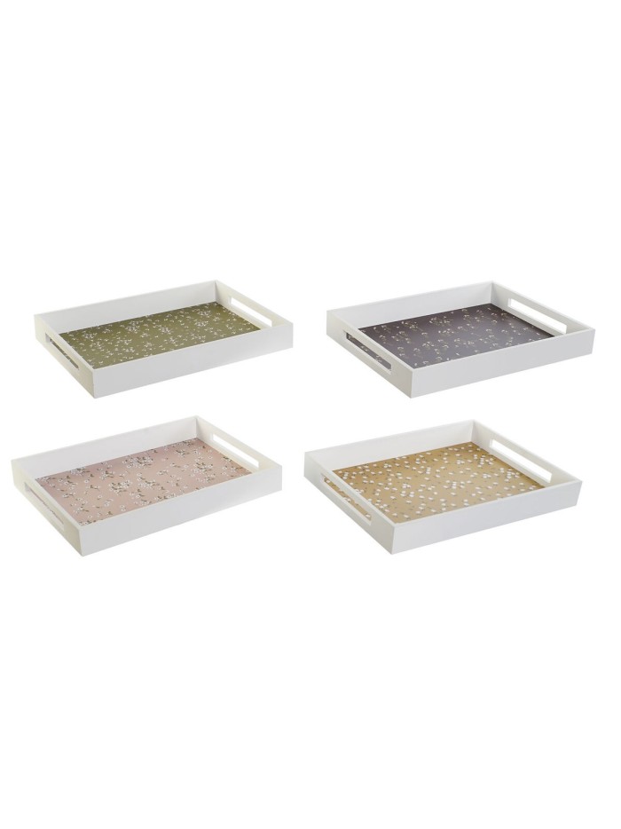 Plateau DKD Home Decor Vert Moutarde Brun foncé Rose clair Bois MDF 40 x 30 x 5 cm (4 Unités)
