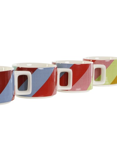 Piece Coffee Cup Set DKD Home Decor White Multicolour Light brown Metal Bamboo Dolomite Modern 260 ml