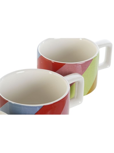 Piece Coffee Cup Set DKD Home Decor White Multicolour Light brown Metal Bamboo Dolomite Modern 260 ml