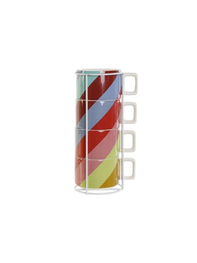 Juego de Tazas de Café DKD Home Decor Blanco Multicolor Marrón claro Metal Bambú Dolomita Moderno 260 ml