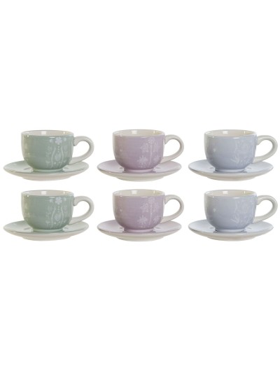 Ensemble de tasses à café DKD Home Decor Bleu Blanc Vert Lila Métal Dolomite 180 ml