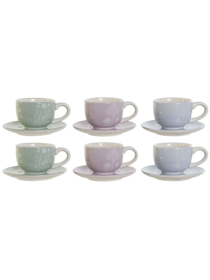 Piece Coffee Cup Set DKD Home Decor Blue White Green Lilac Metal Dolomite 180 ml