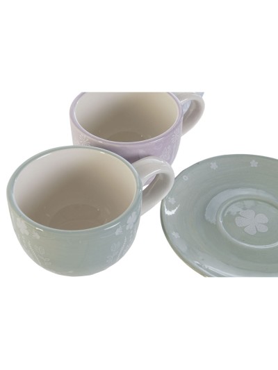 Juego de Tazas de Café DKD Home Decor Azul Blanco Verde Lila Metal Dolomita 180 ml