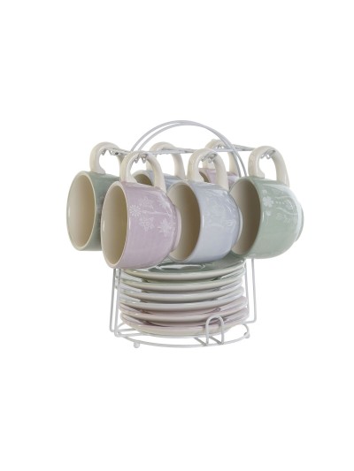 Piece Coffee Cup Set DKD Home Decor Blue White Green Lilac Metal Dolomite 180 ml