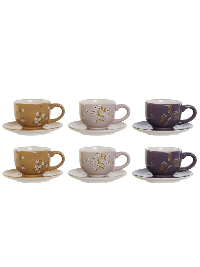 Piece Coffee Cup Set DKD Home Decor Yellow Pink Mustard Lilac Metal Dolomite 180 ml