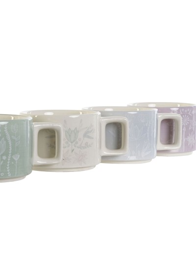 Juego de Tazas de Café DKD Home Decor Verde Azul cielo Lila Metal Bambú Dolomita 260 ml