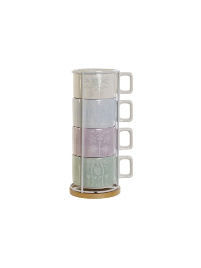 Piece Coffee Cup Set DKD Home Decor Green Sky blue Lilac Metal Bamboo Dolomite 260 ml